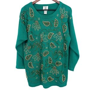 Studio Collection Womens Size Medium Vintage 90s 80s Beaded Sweater Blouse Top